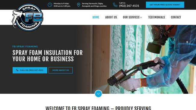Screenshot of the FB Spray Foam website