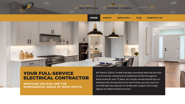 Screenshot of the MF Electric website