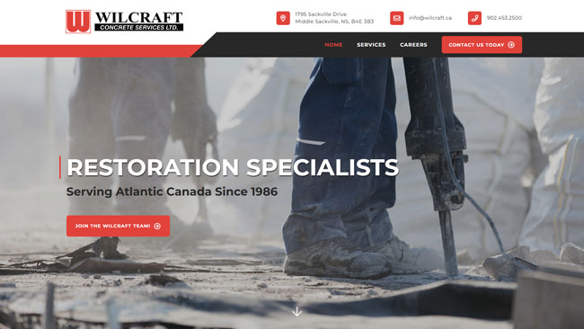 Screenshot of the Wilcraft website