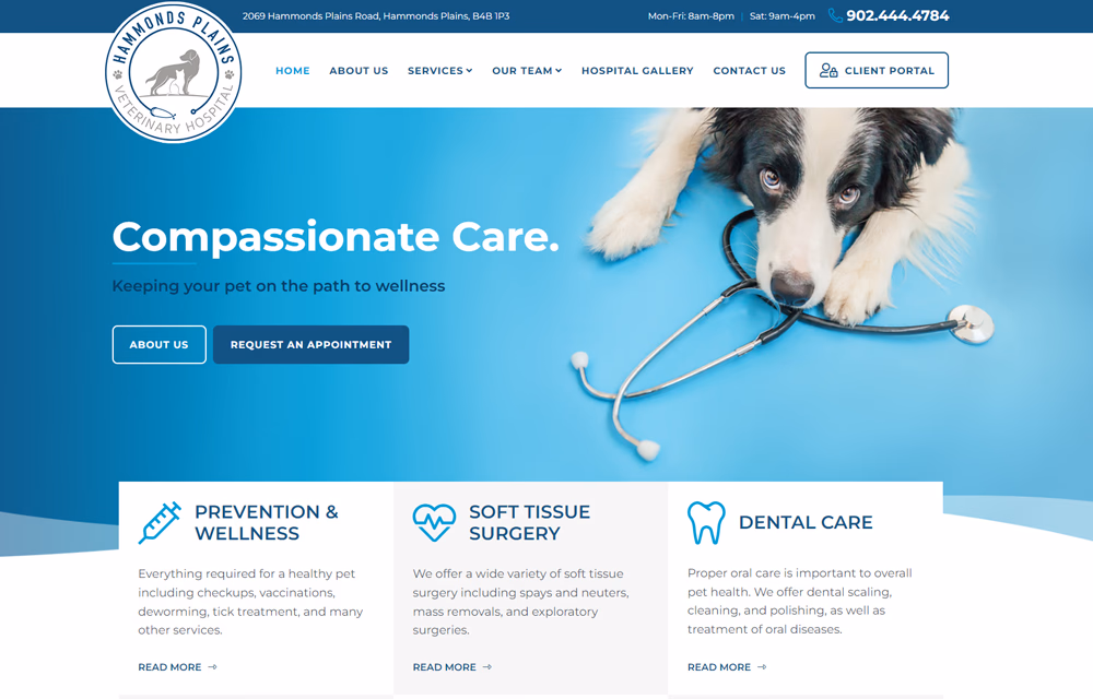 Screenshot of Hammonds Plains Vet Clinic website