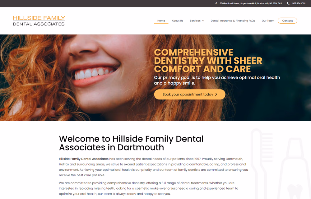 Screenshot of Hillside Family Dental website
